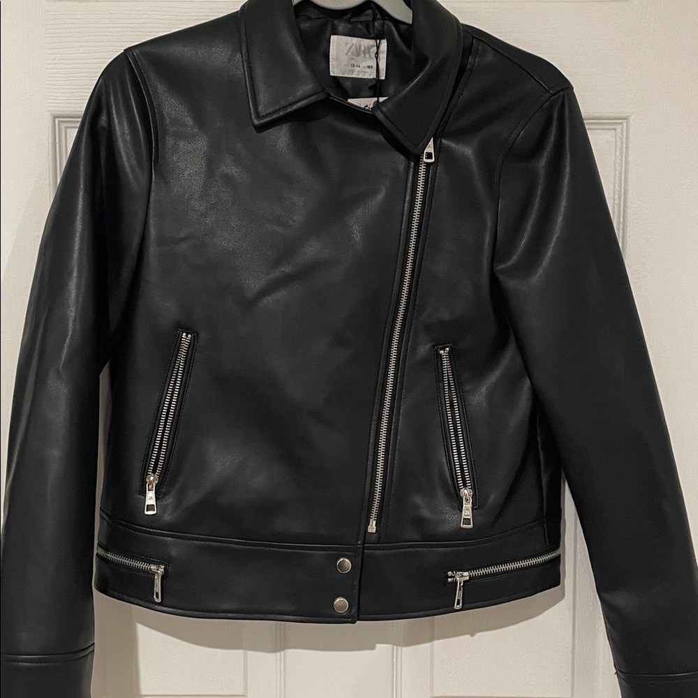 Zara Black Leather Jacket with Silver Accents